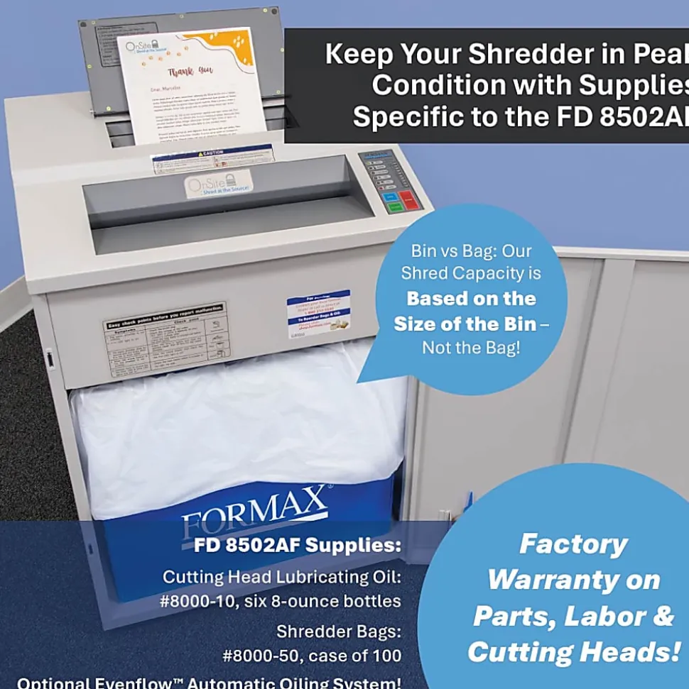Formax OnSite 150-Sheet AutoFeed Cross-Cut Shredder, FD8502AF