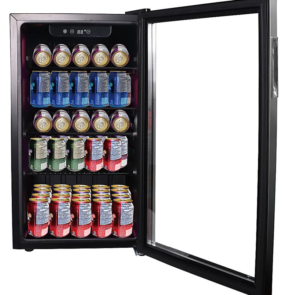 Frigidaire® 112-Can Refrigerator with Glass Door, Stainless Steel/Black, EFMIS2415