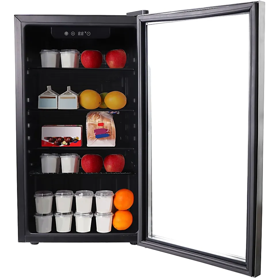 Frigidaire® 112-Can Refrigerator with Glass Door, Stainless Steel/Black, EFMIS2415