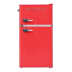 Frigidaire 2-Door Retro 3.2 cu ft Compact Bar Fridge with Freezer and Side Bottle Opener, Red
