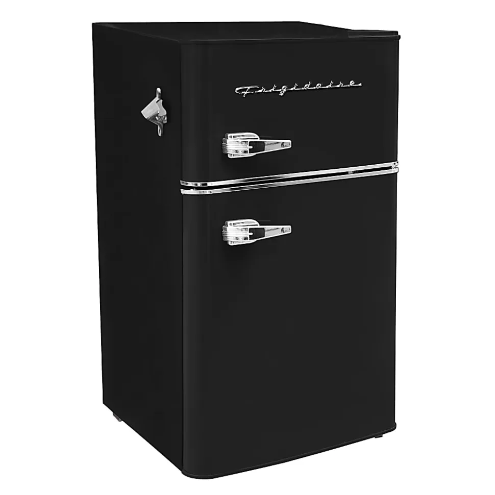 Frigidaire 2-Door Retro 3.2 cu ft Compact Bar Fridge with Freezer and Side Bottle Opener, Black