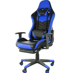 GameFitz Ergonomic Faux Leather Gaming Chair, Black/Blue