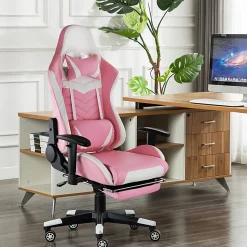 GameFitz Ergonomic Faux Leather Gaming Chair, Pink/White