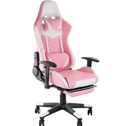 GameFitz Ergonomic Faux Leather Gaming Chair, Pink/White