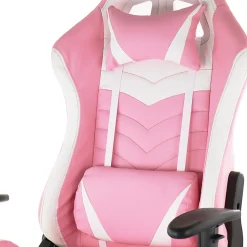 GameFitz Ergonomic Faux Leather Gaming Chair, Pink/White