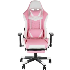 GameFitz Ergonomic Faux Leather Gaming Chair, Pink/White