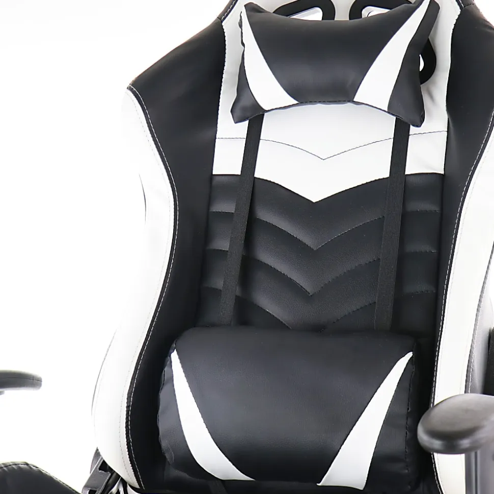 GameFitz Ergonomic Faux Leather Gaming Chair, Black/White