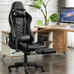GameFitz Ergonomic Faux Leather Gaming Chair, Black