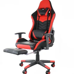 GameFitz Ergonomic Faux Leather Gaming Chair, Black/Red