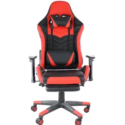 GameFitz Ergonomic Faux Leather Gaming Chair, Black/Red