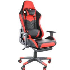 GameFitz Ergonomic Faux Leather Gaming Chair, Black/Red