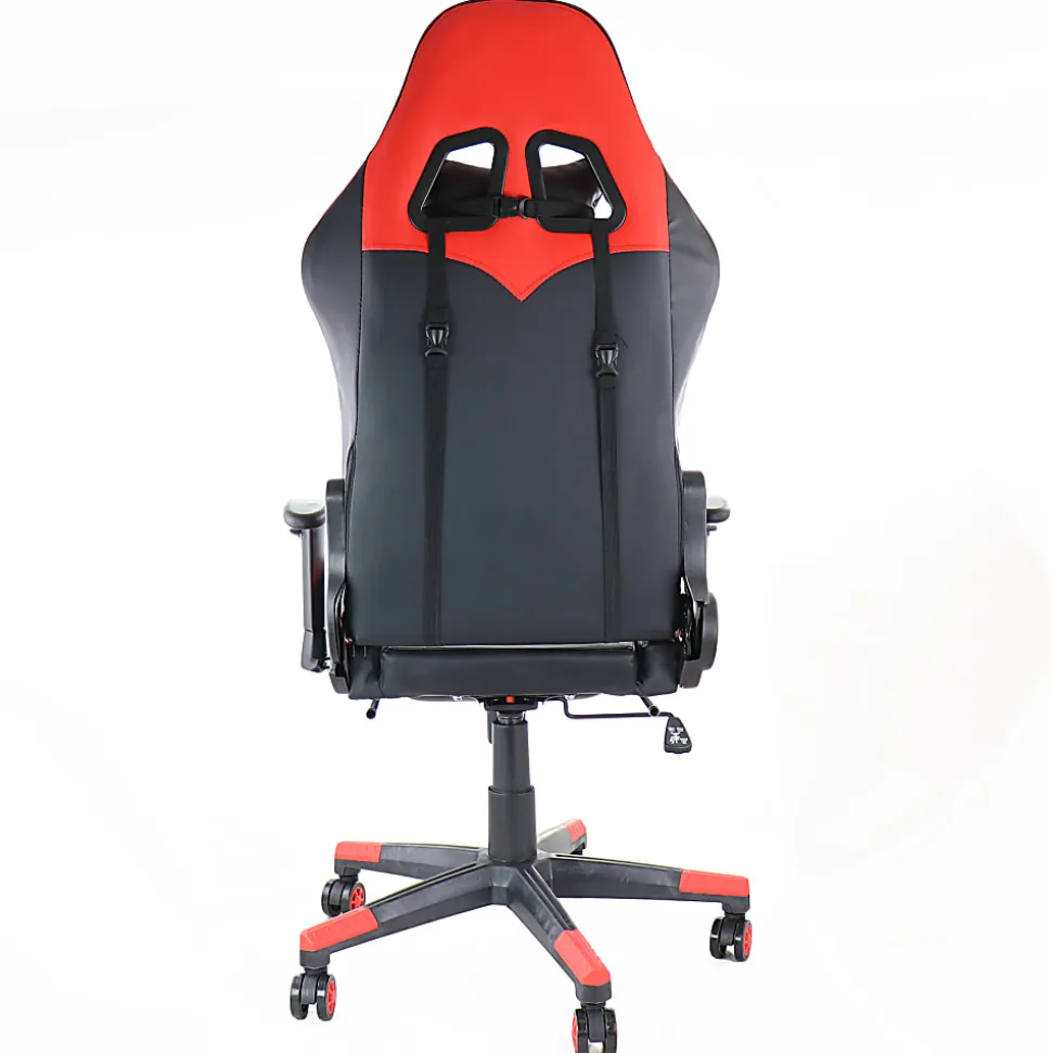 GameFitz Ergonomic Faux Leather Gaming Chair, Black/Red