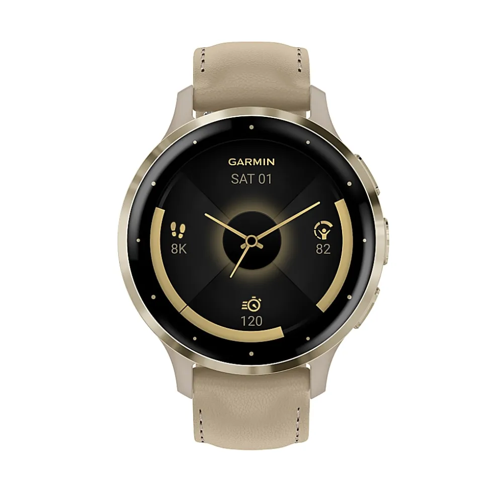Garmin Venu 3S Fitness Smartwatch With Stainless-Steel Bezel And Silicone Band, French Gray/Soft Gold