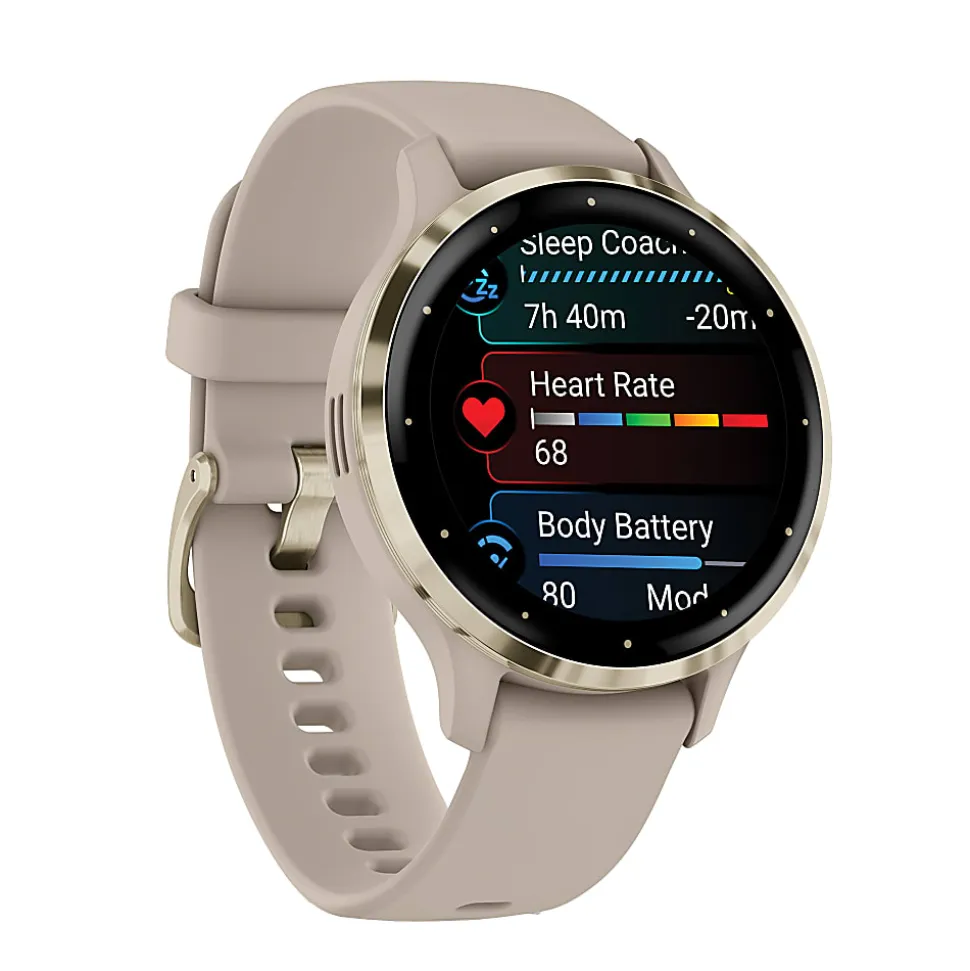 Garmin Venu 3S Fitness Smartwatch With Stainless-Steel Bezel And Silicone Band, French Gray/Soft Gold