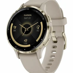 Garmin Venu 3S Fitness Smartwatch With Stainless-Steel Bezel And Silicone Band, French Gray/Soft Gold