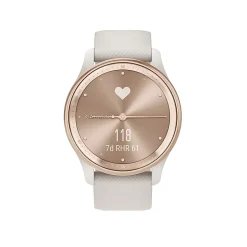 Garmin® vívomove® Trend Hybrid Smartwatch With Stainless-Steel Bezel And Silicone Band, Peach Gold Bezel/Ivory Case