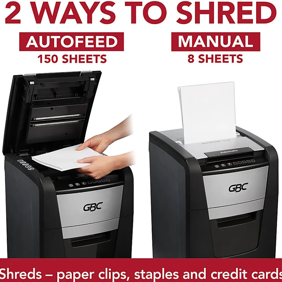 GBC® AutoFeed+ 150-Sheet Cross-Cut Automatic Shredder, Black, WSM1757604