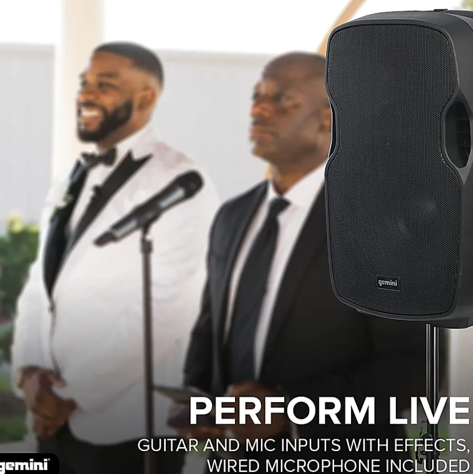 Gemini Portable Bluetooth PA Speaker With Integrated Mixer & Wired Microphone, Black, AS-15TOGO