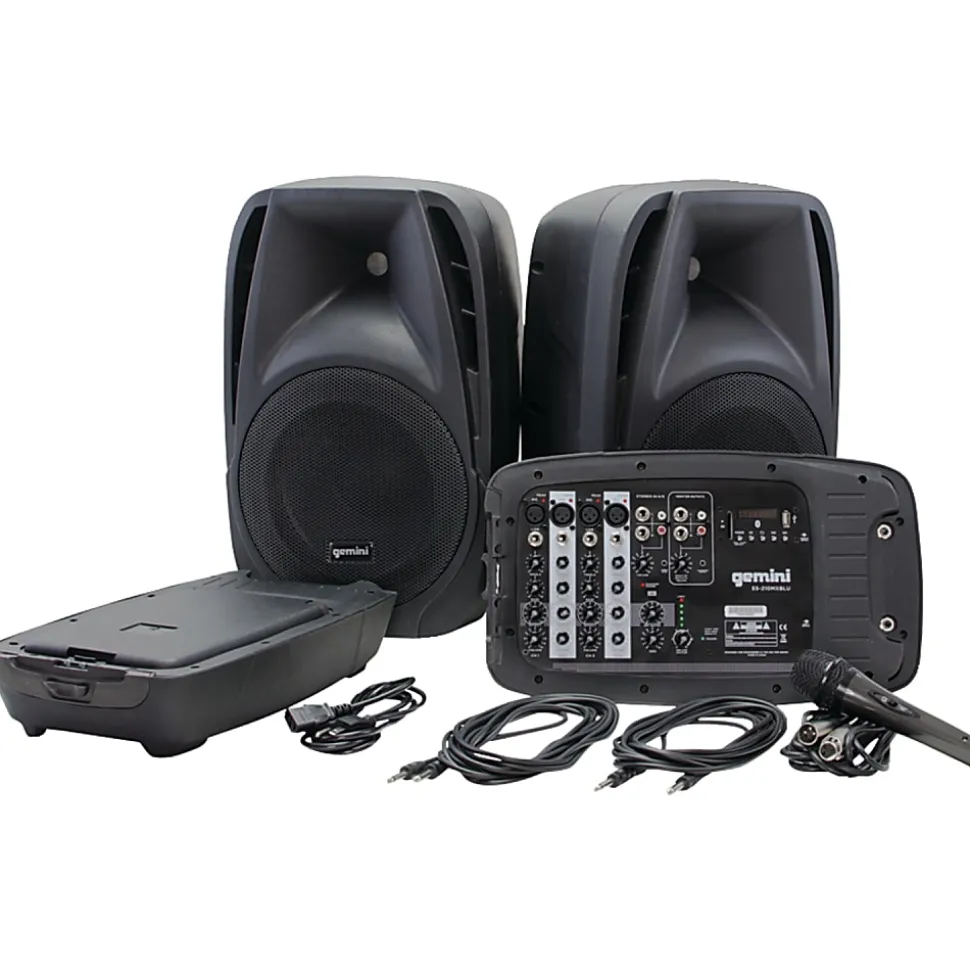 Gemini Sound Bluetooth Portable PA System With Speakers, Mixer & Wired Microphone, Black, ES-210MXBLU