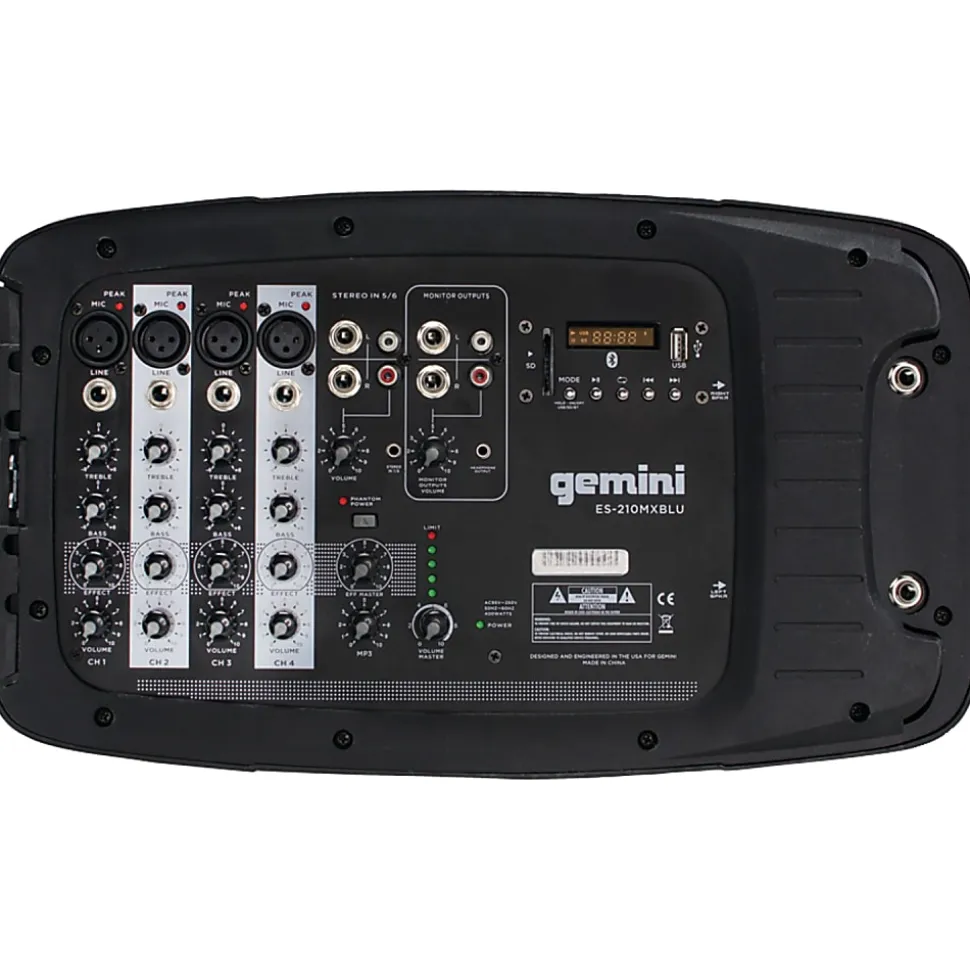 Gemini Sound Bluetooth Portable PA System With Speakers, Mixer & Wired Microphone, Black, ES-210MXBLU