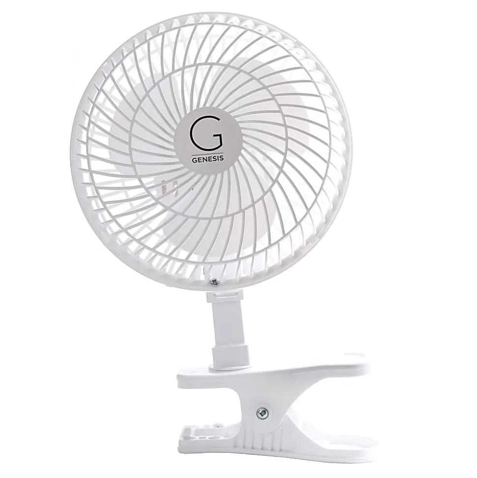 Genesis 6” Max Breeze Clip Fan With Tabletop Base, White