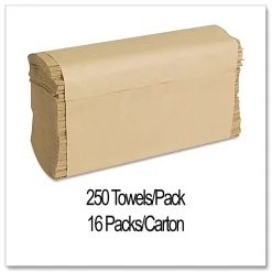 GEN Folded Paper Towels, Multifold, 9 x 9.45, Natural, 250 Towels/Pack, 16 Packs/Carton