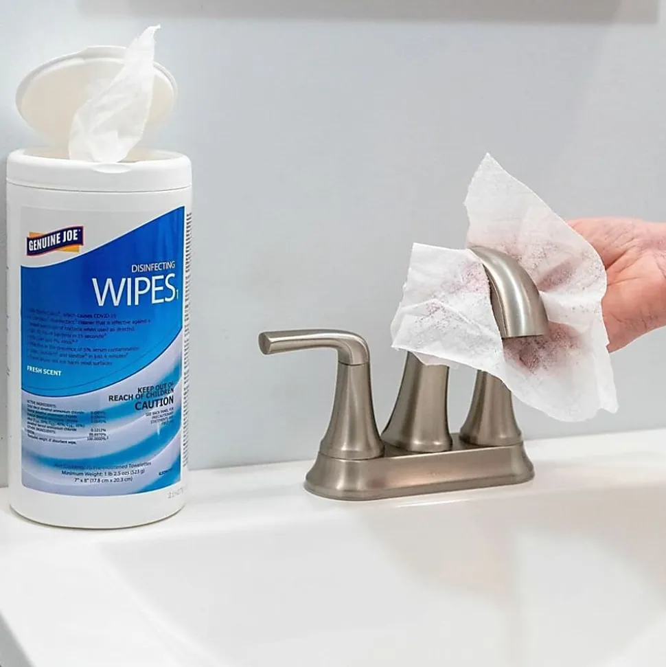 Genuine Joe Disinfecting Wipes - Ready-To-Use - Fresh Citrus Scent - 8" x 7"- Pre-moistened, Strong, Absorbent - White - 75Tub - 6 / Carton - W75F