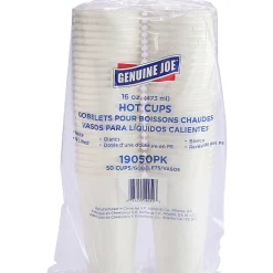Genuine Joe Disposable Hot Cups, 16 Oz, White, Pack Of 50