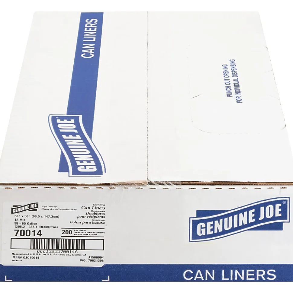 Genuine Joe Economy High-Density Can Liners, 0.55 mil, 55-60 Gallon, Translucent, Carton Of 200