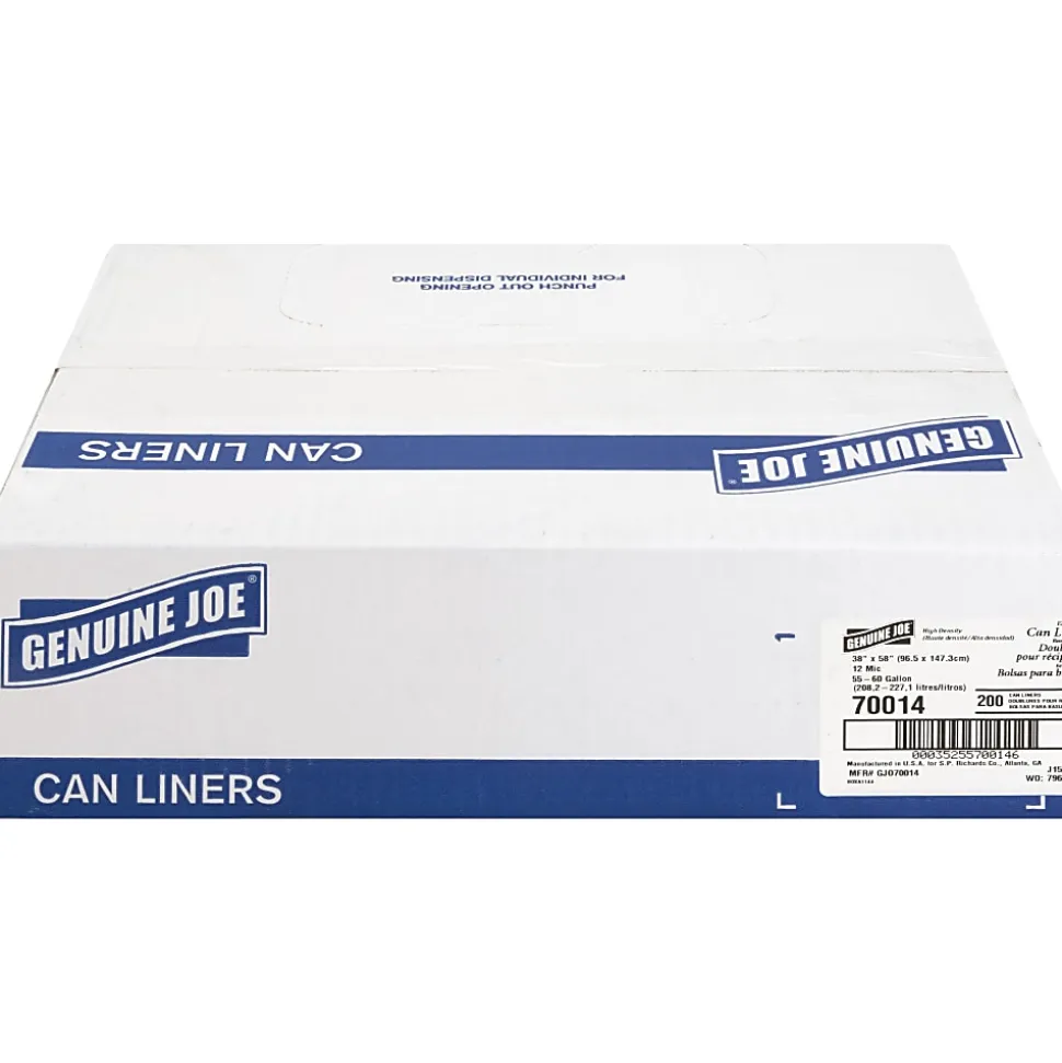 Genuine Joe Economy High-Density Can Liners, 0.55 mil, 55-60 Gallon, Translucent, Carton Of 200