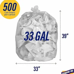 Genuine Joe Economy High Density Can Liners, 0.43 mil, 31-33 Gallon, Translucent, Carton Of 500