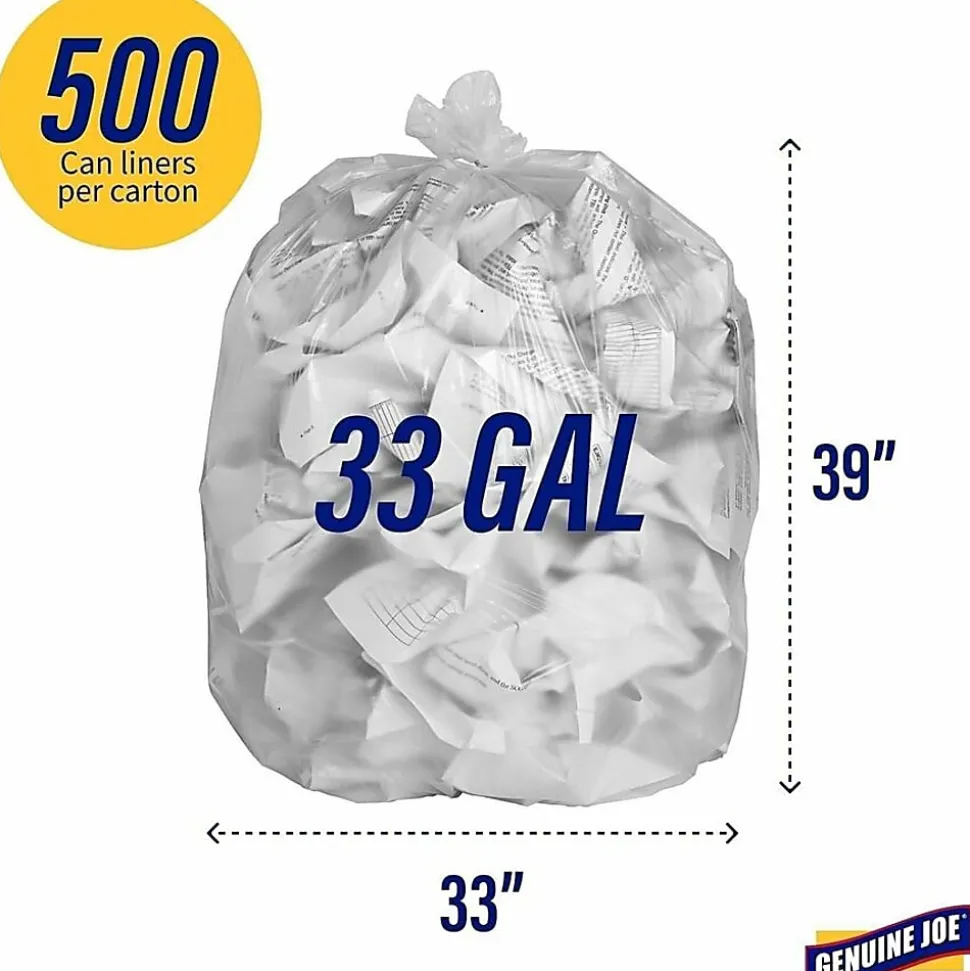 Genuine Joe Economy High Density Can Liners, 0.43 mil, 31-33 Gallon, Translucent, Carton Of 500