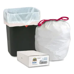 Genuine Joe Flex Drawstring Trash Liners,  0.9 mil, 16 Gallon, White, Box Of 60