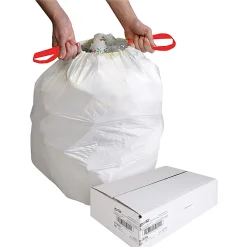 Genuine Joe Flex Drawstring Trash Liners,  0.9 mil, 16 Gallon, White, Box Of 60