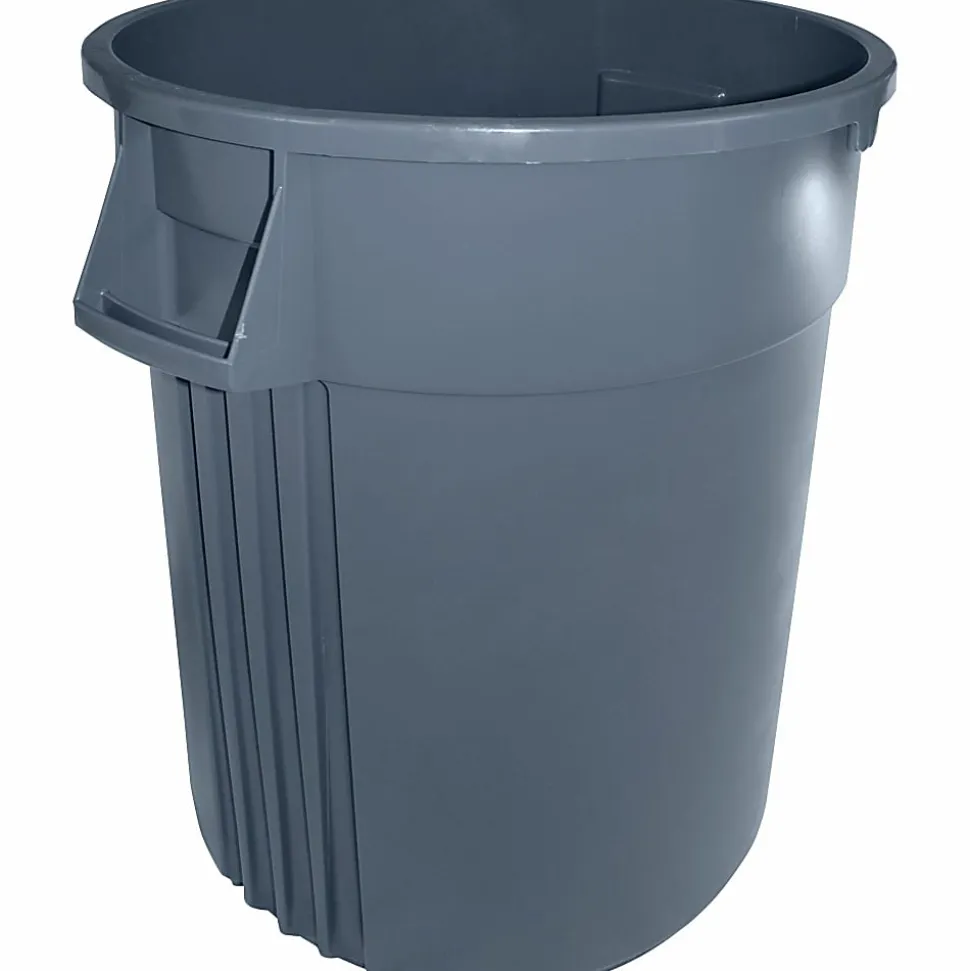 Genuine Joe Gator Round Molded Rubber Waste Container, 55 Gallons, Gray