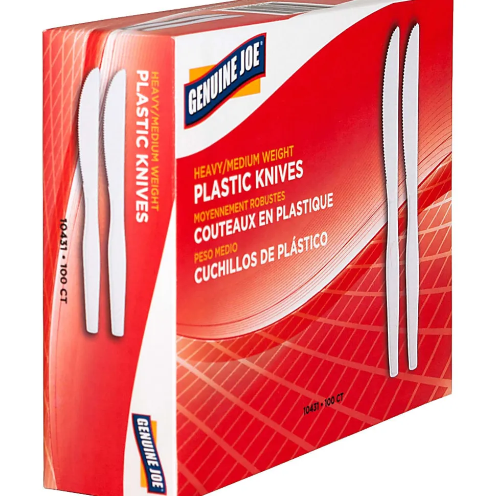 Genuine Joe Heavy/Medium-Weight Polystyrene Knives, White, Box Of 100