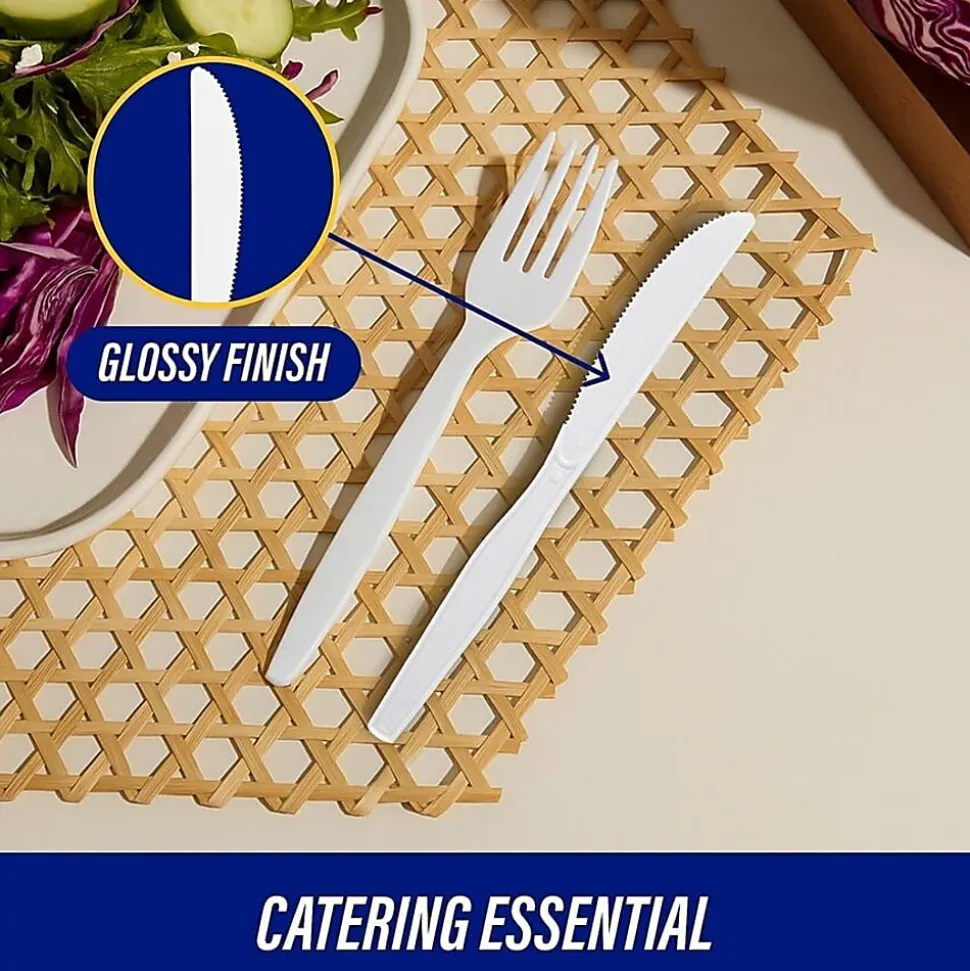 Genuine Joe Heavy/Medium-Weight Polystyrene Knives, White, Box Of 100