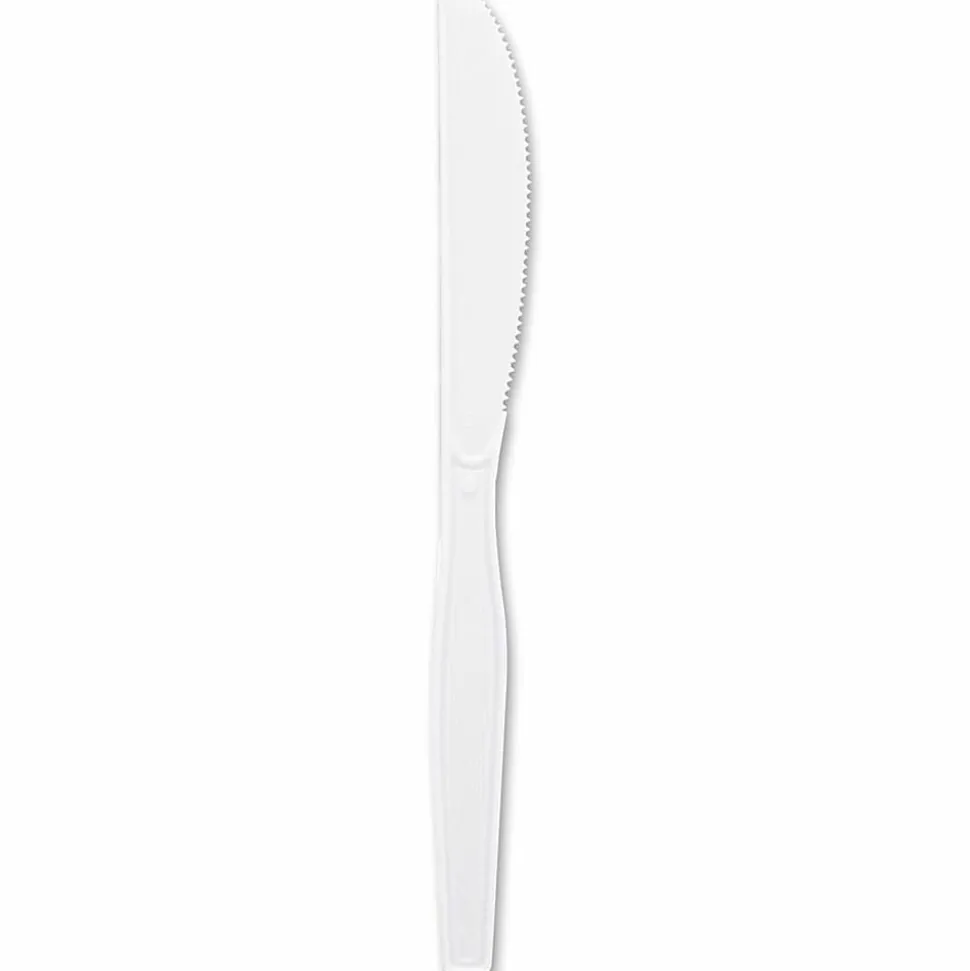 Genuine Joe Heavy/Medium-Weight Polystyrene Knives, White, Box Of 100