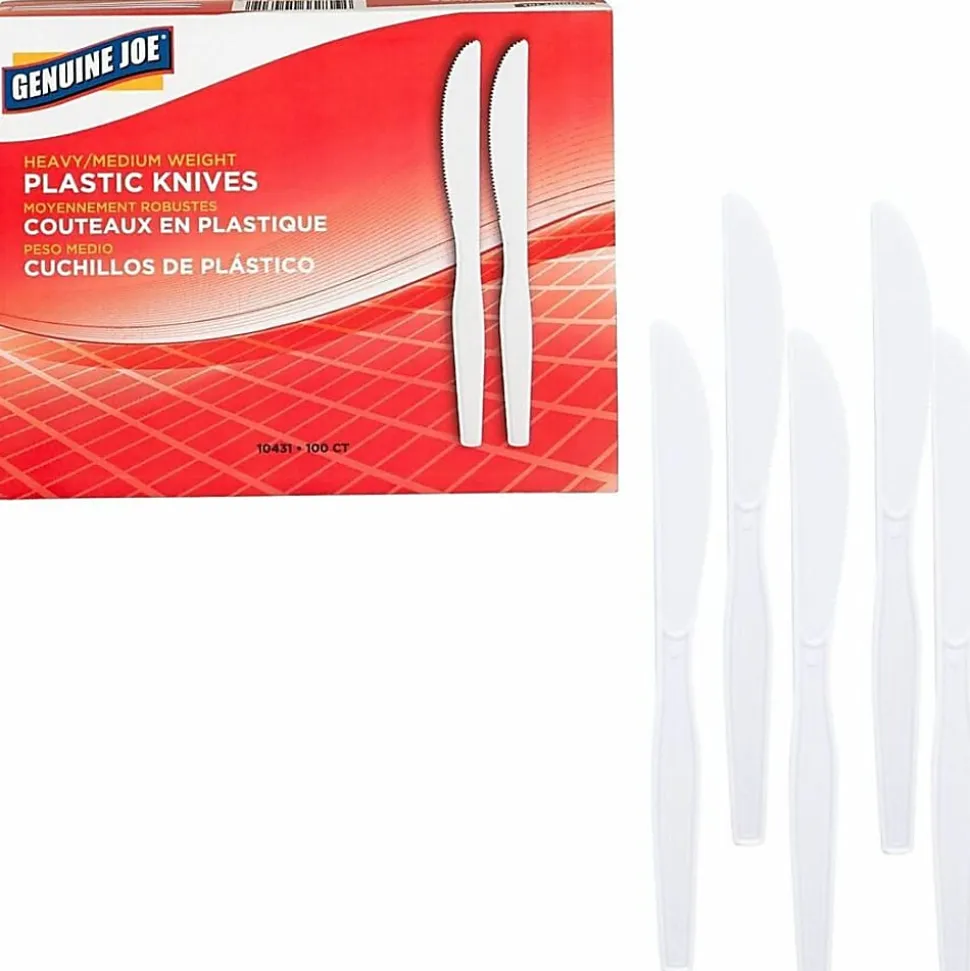 Genuine Joe Heavy/Medium-Weight Polystyrene Knives, White, Box Of 100