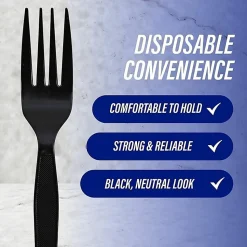 Genuine Joe Heavyweight Fork - 1 Piece(s) - Fork - 1 x Fork - Disposable - Textured - Black - 1000/Carton