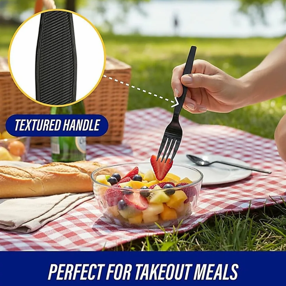 Genuine Joe Heavyweight Fork - 1 Piece(s) - Fork - 1 x Fork - Disposable - Textured - Black - 1000/Carton