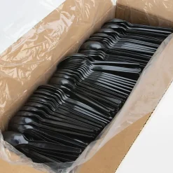 Genuine Joe Heavyweight Spoon - 1 Piece(s) - Spoon - 1 x Spoon - Disposable - Textured - Black - 1000/Carton