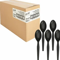 Genuine Joe Heavyweight Spoon - 1 Piece(s) - Spoon - 1 x Spoon - Disposable - Textured - Black - 1000/Carton
