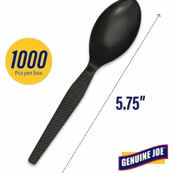 Genuine Joe Heavyweight Spoon - 1 Piece(s) - Spoon - 1 x Spoon - Disposable - Textured - Black - 1000/Carton
