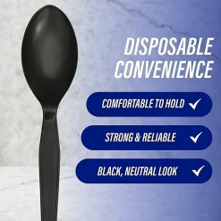 Genuine Joe Heavyweight Spoon - 1 Piece(s) - Spoon - 1 x Spoon - Disposable - Textured - Black - 1000/Carton