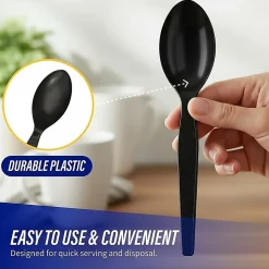 Genuine Joe Heavyweight Spoon - 1 Piece(s) - Spoon - 1 x Spoon - Disposable - Textured - Black - 1000/Carton