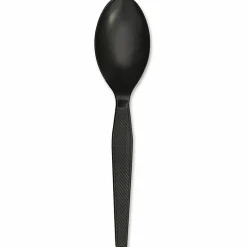 Genuine Joe Heavyweight Spoon - 1 Piece(s) - Spoon - 1 x Spoon - Disposable - Textured - Black - 1000/Carton