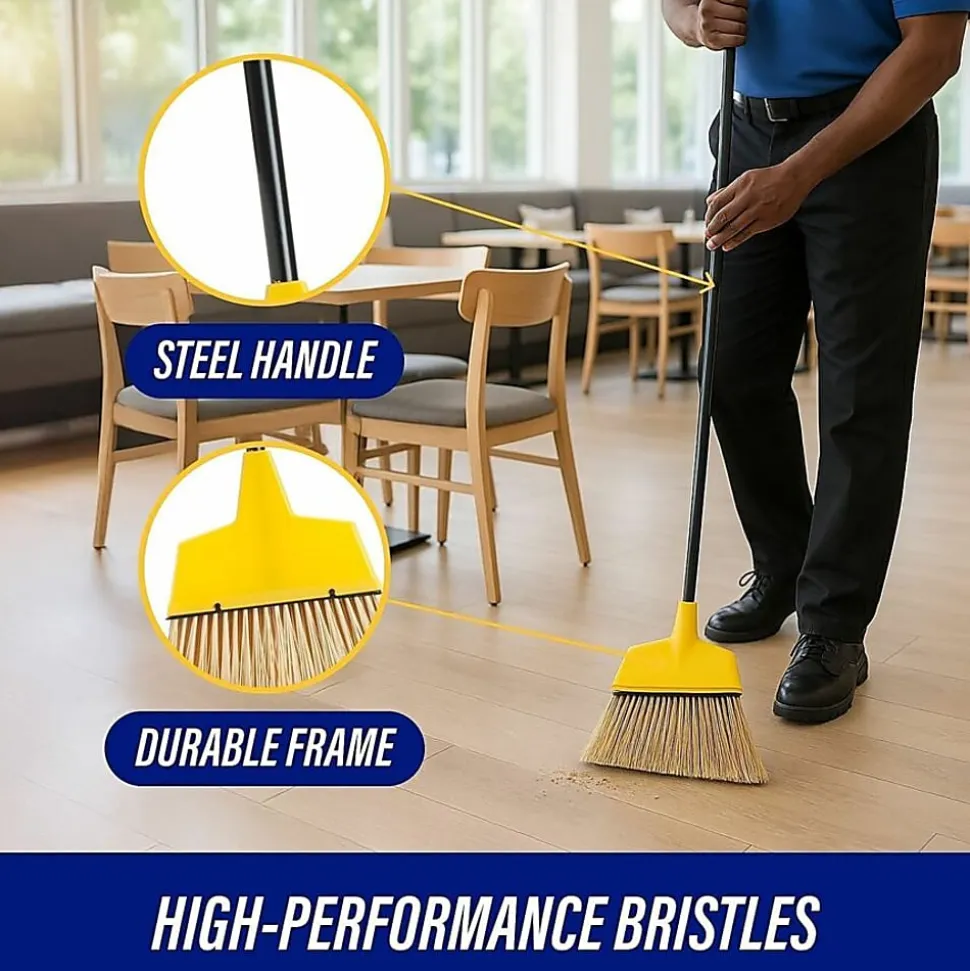 Genuine Joe High-Performance Angled Broom, 12", Yellow