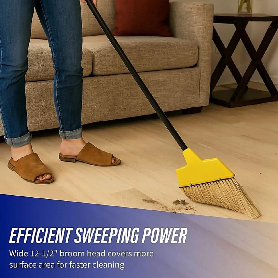 Genuine Joe High-Performance Angled Broom, 12", Yellow