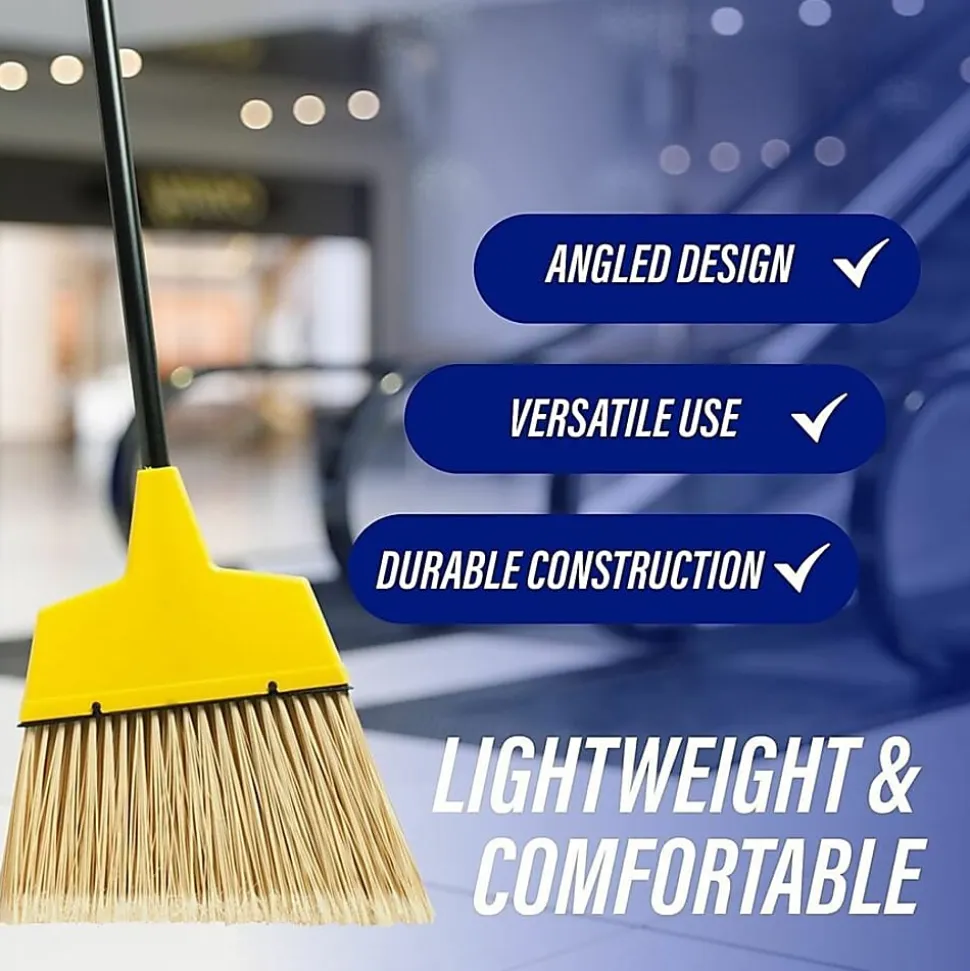 Genuine Joe High-Performance Angled Broom, 12", Yellow